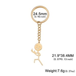Detailed view showing dimensions of golden stickman middle finger charm keychain