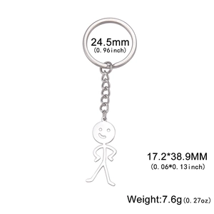 Porte-clés avec pendentif bonhomme doodle amusant en acier inoxydable poli argent
