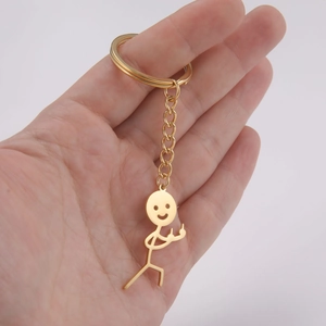 Golden stickman keychain with funny middle finger gesture made of stainless steel