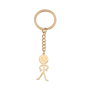 Porte-clés pendentif gribouillage bonhomme en acier inoxydable doré poli