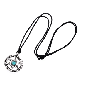 Collier Pendentif Étoile de David en Acier Inoxydable Vintage pour Femmes Hommes Rune Hébraïque Vieil Argent Incrustation de Turquoise