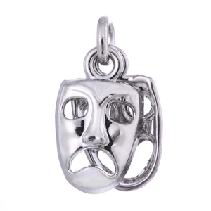 Polished silver alloy tragedy theater mask pendant for DIY necklace and jewelry making