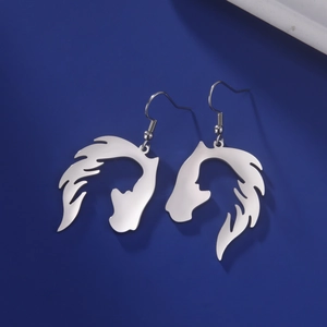Orecchini artistici a forma di silhouette di cavallo in acciaio inox argentato