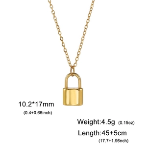 Detailed specs of the gold padlock pendant necklace with chain length and pendant size
