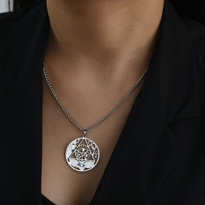 Silver Egyptian Eye of Horus Pharaoh pendant necklace on stainless steel chain