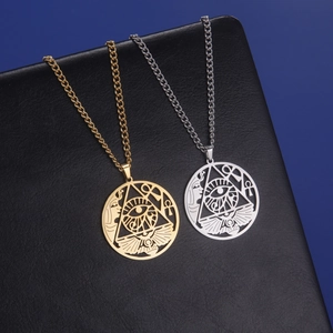 Fashionable stainless steel ancient Egyptian Eye of Horus and pyramid pendant necklaces