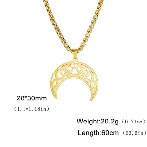 Detailed view of crescent moon cat paw pendant with dimensions 28x30mm and box chain info