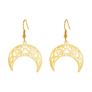 18K gold plated stainless steel hollow crescent moon earrings with cat paw cutout