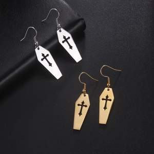 Stainless Steel Coffin Cross Hollow Drop Earrings For Women Gothic Punk Style Jewelry Gold Silver Halloween Accessories