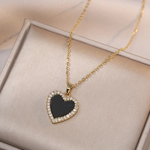 Collar Con Colgante De Corazón Elegante De Acero Inoxidable Con Circón E Incrustaciones De Nácar Para Mujer