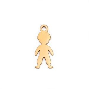 Polished gold stainless steel boy shaped pendant charm with a glossy mirror finish