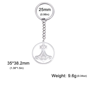 Viking Thor's Hammer Mjölnir keychain in polished stainless steel with celtic hollow pattern