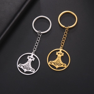 Viking Thor's Hammer Mjolnir Stainless Steel Keychain Celtic Knot Hollow Round Pendant Key Ring For Men Women Nordic Jewelry Gift