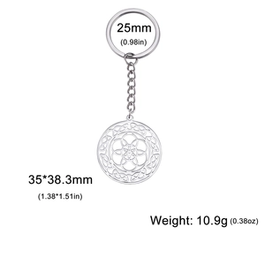 Polished stainless steel keychain with cutout mandala flower pendant and chain links