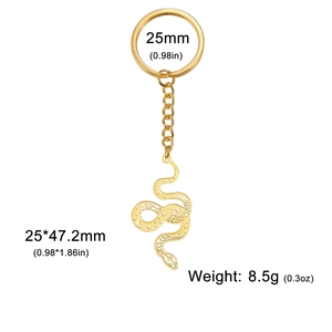 Detailed dimensions of hollow snake pendant keychain with moon and star pattern