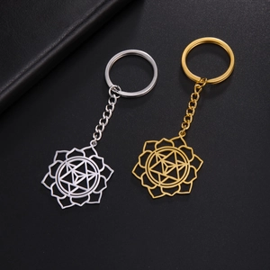 Stainless Steel Hollow Sacred Geometry Keychain Lotus Mandala Sri Yantra Pendant Key Ring Spiritual Jewelry For Unisex
