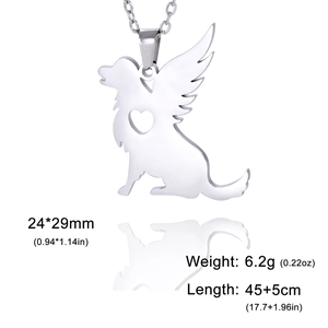 Collier minimaliste en acier inoxydable avec pendentif chien ange, cœur évidé et 24x29 mm