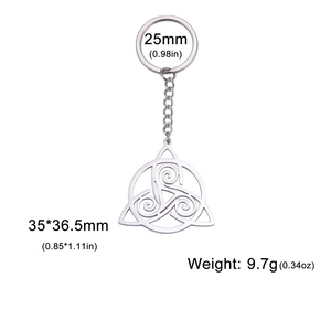 Polished stainless steel Celtic knot keychain with round triskele pendant for men and women