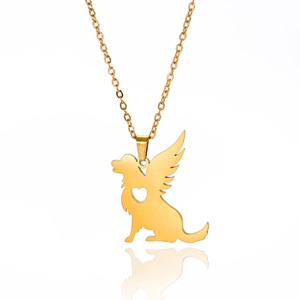Collier minimaliste en acier doré avec pendentif chien ailé et découpe en forme de cœur