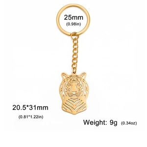 Vue détaillée du pendentif tête de lion découpé au laser avec dimensions et détails de l'anneau