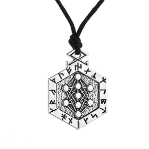 Collar de Colgante Hexagonal Runas Cubo de Metatrón Vikingo Aleación Plata Antigua Punk Joyería Geométrica Hombre