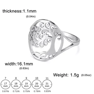 Anello Albero della Vita in acciaio inossidabile con guida alle taglie e dimensioni