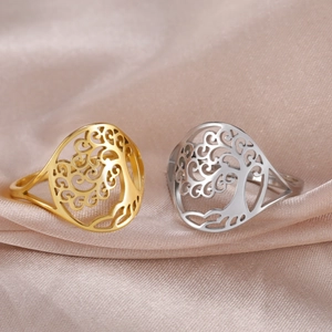 Anello Albero Della Vita Traforato In Acciaio Inossidabile Modello Di Foglia Gioiello Per Uomo Donna Moda Punk Stile Quotidiano