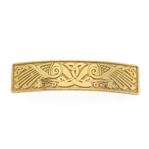 Vintage Celtic knot hair clip with Nordic bird carvings in antique brass finish