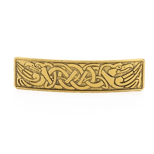 Vintage bronze rectangular hair clip featuring Nordic bird totem and Celtic knot patterns