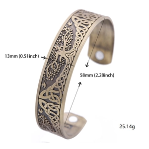 Detail of vintage copper magnetic bracelet with Tree of Life design and sizing specs