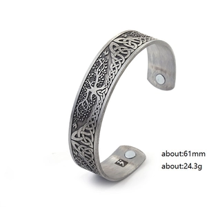 Vintage silver Tree of Life magnetic cuff bracelet with Celtic knot patterns for women