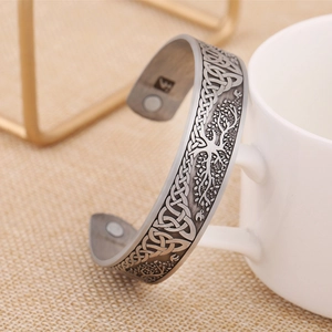 Vintage Tree Of Life Magnetic Cuff Bracelet For Women Antique Silver Bronze Copper Celtic Knot Adjustable Bangle Jewelry
