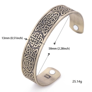 Vintage bronze Celtic knot open bangle with magnetic therapy health features for women