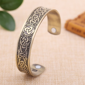 Vintage Celtic Knot Magnetic Therapy Cuff Bracelet For Men Women Antique Bronze Silver Viking Triquetra Open Bangle Jewelry