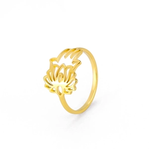 Bague unique en acier inoxydable doré avec fleur de lotus ajourée pour femme bijou