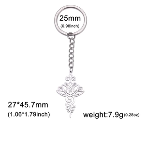 Porte-clés en acier titane avec pendentif lotus évidé et spécifications de taille