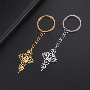 Porte-clés en Acier Inoxydable Lotus Unalome Minimaliste Spirituel Yoga Pendentif Floral Anneau de Clé Femmes Hommes Bijoux Cadeau
