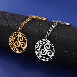 Vintage Stainless Steel Celtic Knot Triskelion Keychain Hollow Round Pendant Key Ring For Men Women Fashion Jewelry Accessory