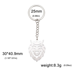 Porte-clés punk en acier inoxydable avec pendentif lion roi et chaîne en métal poli