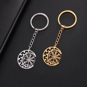 Stainless Steel Viking Compass Vegvisir Moon Pendant Keychain Nordic Runic Hollow Out Key Ring Car Jewelry Men Women Gift
