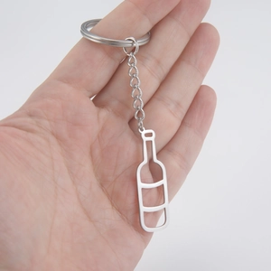Handheld minimalist stainless steel wine bottle keychain with hollow cutout pendant