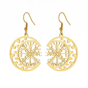 Goldene Edelstahl-Ohrhänger mit rundem Vegvisir-Wikinger-Kompass-Symbol im Design