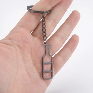 Modern hollow wine bottle keychain in gun black stainless steel for romantic fashion