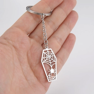 Porte-clés gothique en acier inoxydable avec pendentif cercueil et toile d'araignée punk