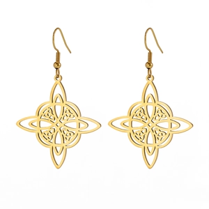 Goldene zweilagige keltische Knoten-Ohrhänger mit hohlem geometrischem Anhänger aus Edelstahl