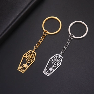 Porte-clés Gothique en Acier Inoxydable Forme de Cercueil Toile d'Araignée Homme Femme Ajouré Halloween Punk Hip Hop Bijoux