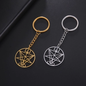 Sigil Of Lucifer Stainless Steel Keychain Gothic Occult Satanic Symbol Round Hollow Out Key Ring Jewelry Accessories Gift