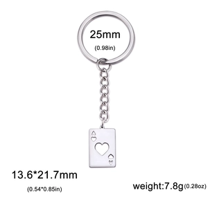 Silver stainless steel Ace of Hearts keychain with hollow pendant and polished chain link