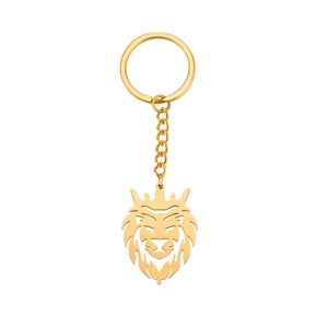 Porte-clés lion en acier inoxydable doré avec couronne et chaîne de style hip-hop