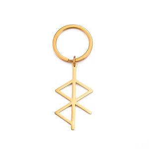 Minimalist gold stainless steel keychain with Nordic Rune geometric pendant decoration